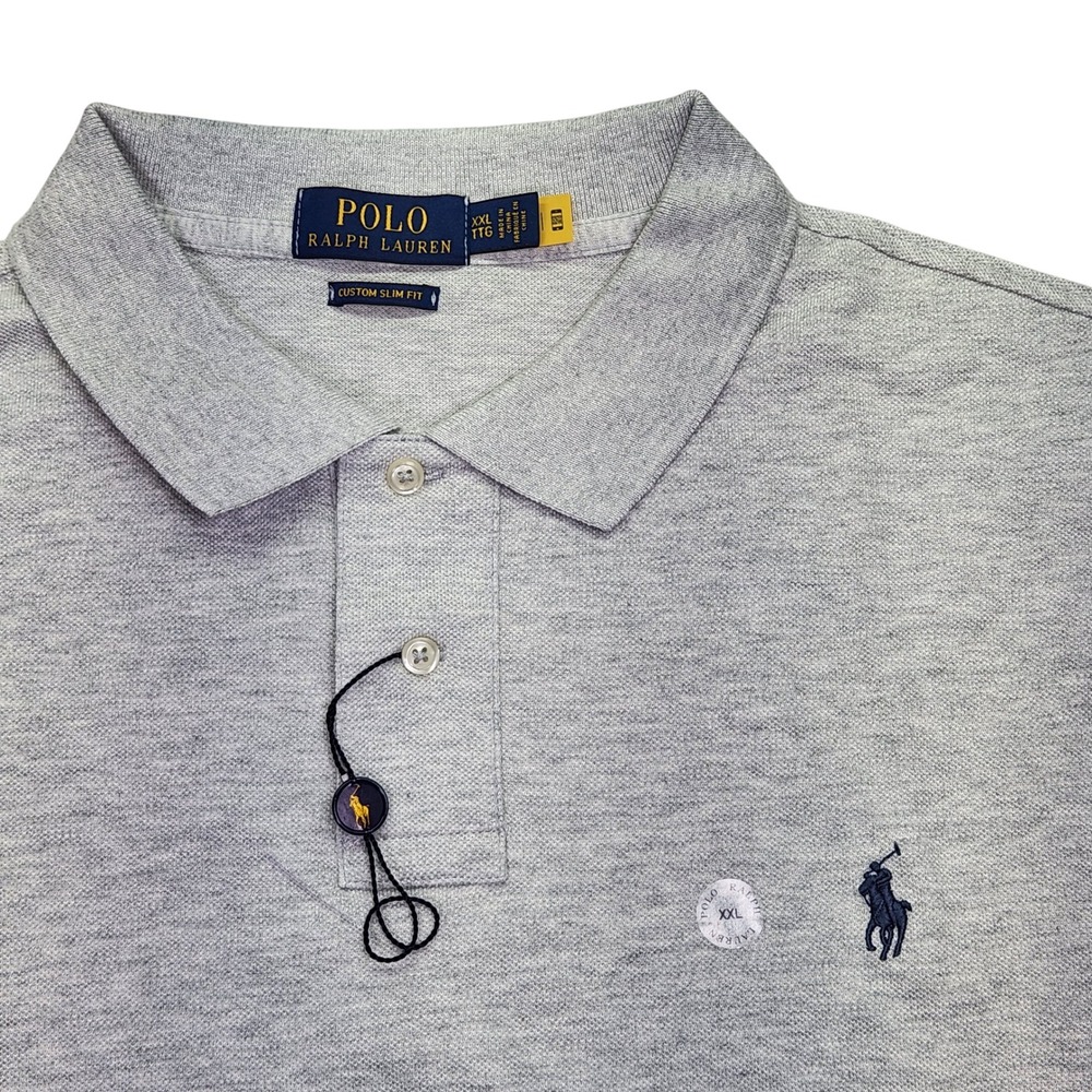 Polo Ralph Lauren Mens XXL Custom Slim Fit Heather Gray Short Sleeve Polo Shirt